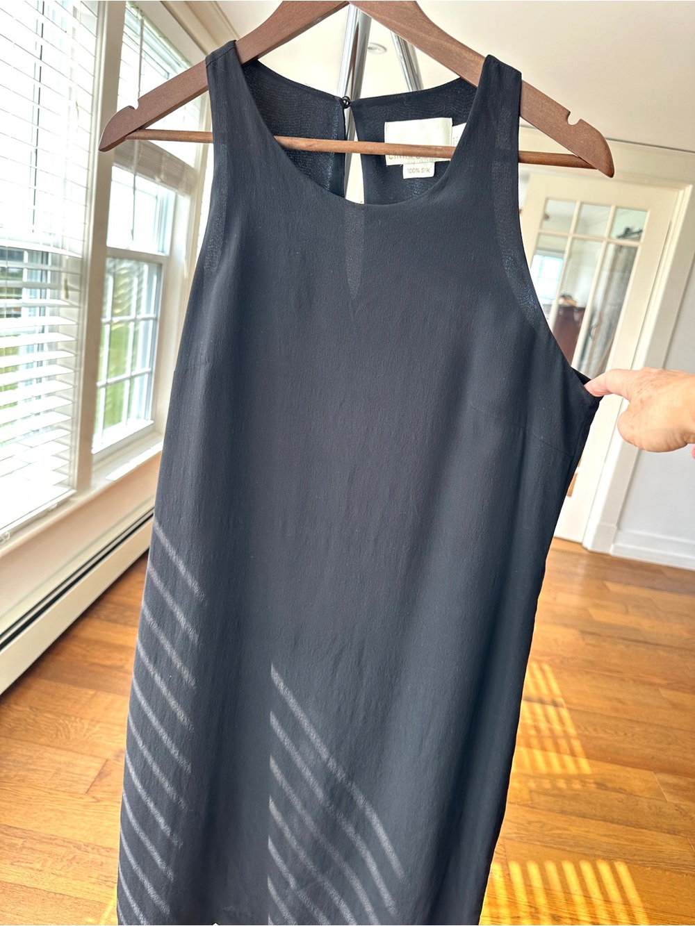 Cynthia Rowley Sleek Black Sleeveless Shift Dress, Midi, 💯 Silk
